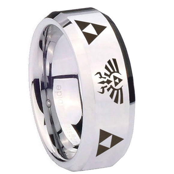 10mm Legend of Zelda Beveled Edges Silver Tungsten Carbide Engraved Ring