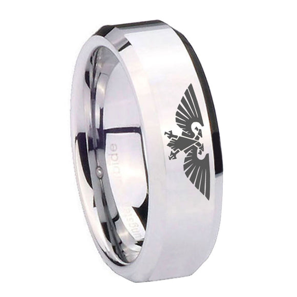 10mm Aquila Beveled Edges Silver Tungsten Carbide Personalized Ring