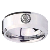 10mm U.S. Army Beveled Edges Silver Tungsten Carbide Mens Ring Engraved