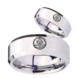 His Hers U.S. Army Beveled Edges Silver Tungsten Men's Ring Set