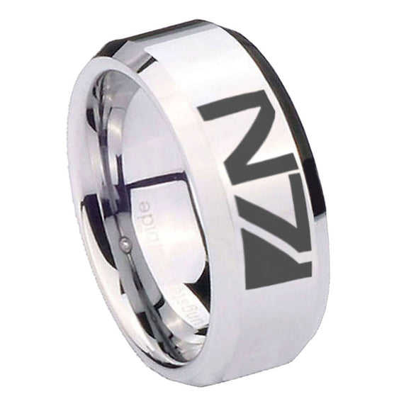 10mm N7 Design Beveled Edges Silver Tungsten Carbide Mens Ring Engraved