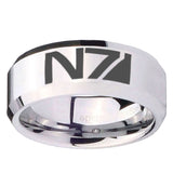 10mm N7 Design Beveled Edges Silver Tungsten Carbide Mens Ring Engraved