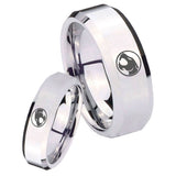 His Hers Thundercat Beveled Edges Silver Tungsten Wedding Band Mens Set