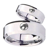 His Hers Thundercat Beveled Edges Silver Tungsten Wedding Band Mens Set