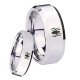 His Hers Spiderman Beveled Edges Silver Tungsten Wedding Engagement Ring Set