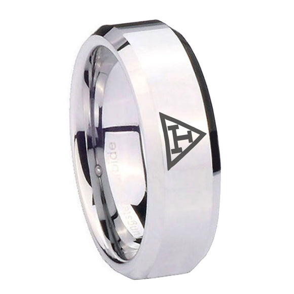 10mm Masonic Triple Beveled Edges Silver Tungsten Carbide Wedding Bands Ring