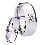 His Hers American Atheist Beveled Edges Silver Tungsten Mens Bands Ring Set