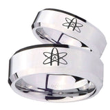 His Hers American Atheist Beveled Edges Silver Tungsten Mens Bands Ring Set