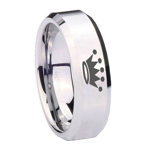 10mm Crown Beveled Edges Silver Tungsten Carbide Mens Ring Personalized
