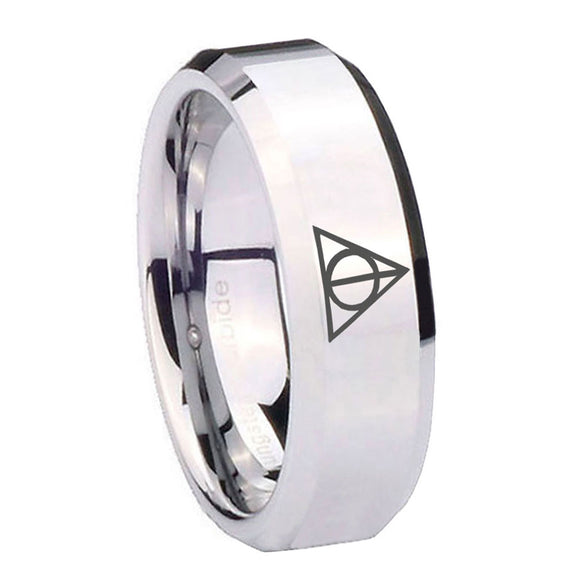 10mm Deathly Hallows Beveled Edges Silver Tungsten Carbide Men's Promise Rings