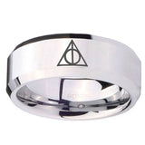 10mm Deathly Hallows Beveled Edges Silver Tungsten Carbide Men's Promise Rings