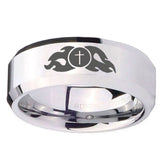 10mm Flamed Cross Beveled Edges Silver Tungsten Carbide Men's Wedding Ring