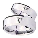 His Hers Music & Heart Beveled Edges Silver Tungsten Anniversary Ring Set