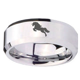 10mm Horse Beveled Edges Silver Tungsten Carbide Mens Wedding Band