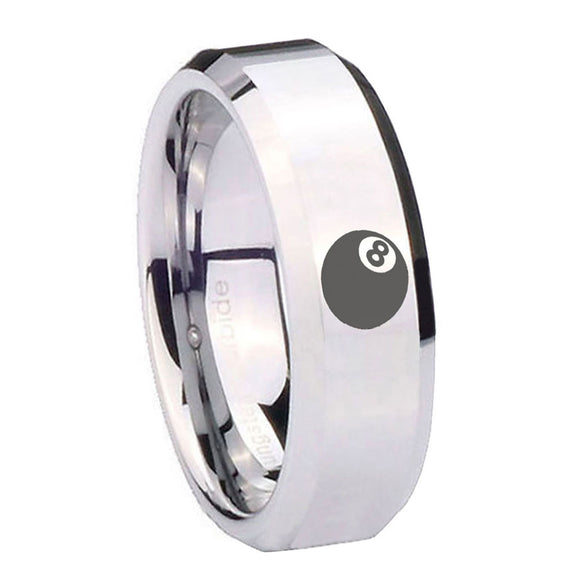10mm 8 Ball Beveled Edges Silver Tungsten Carbide Men's Engagement Ring