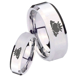 His Hers Claddagh Design Beveled Edges Silver Tungsten Mens Bands Ring Set