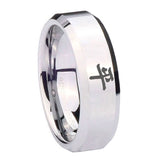 10mm Kanji Peace Beveled Edges Silver Tungsten Carbide Custom Mens Ring