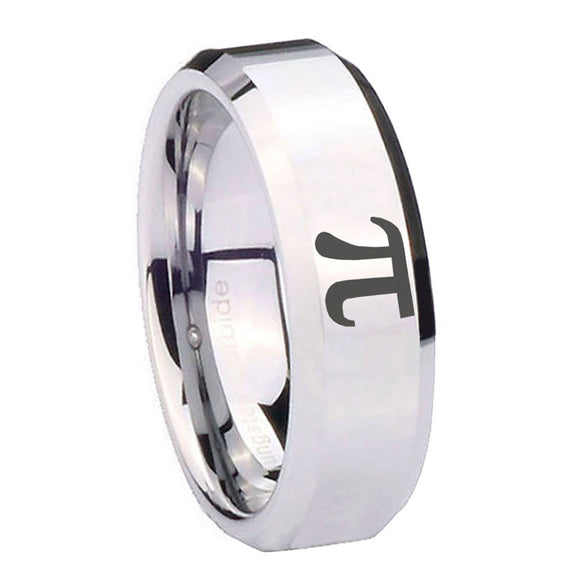 10mm Math Pi Beveled Edges Silver Tungsten Carbide Wedding Bands Ring