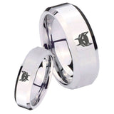 His and Hers Maximal Beveled Edges Silver Tungsten Men's Wedding Ring Set