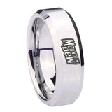 10mm Mountain Dew Beveled Edges Silver Tungsten Carbide Wedding Band Mens