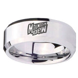 10mm Mountain Dew Beveled Edges Silver Tungsten Carbide Wedding Band Mens