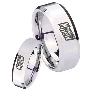 His Hers Mountain Dew Beveled Edges Silver Tungsten Men's Wedding Band Set