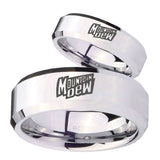 His Hers Mountain Dew Beveled Edges Silver Tungsten Men's Wedding Band Set