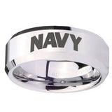 10mm Navy Beveled Edges Silver Tungsten Carbide Wedding Engagement Ring