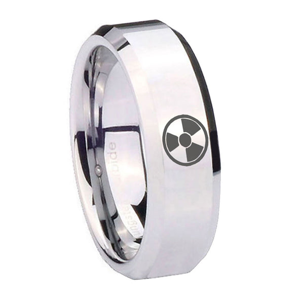 10mm Radiation Beveled Edges Silver Tungsten Carbide Mens Bands Ring