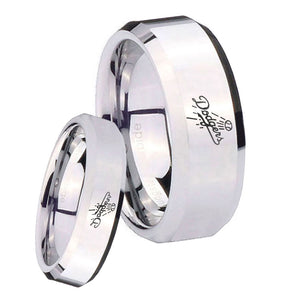 His Hers LA Dogers MLB Baseball Beveled Edges Silver Tungsten Men's Ring Set