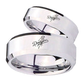 His Hers LA Dogers MLB Baseball Beveled Edges Silver Tungsten Men's Ring Set