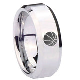 10mm Basketball Beveled Edges Silver Tungsten Carbide Men's Promise Rings