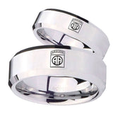 His Hers Army Airborn Beveled Edges Silver Tungsten Mens Engagement Band Set