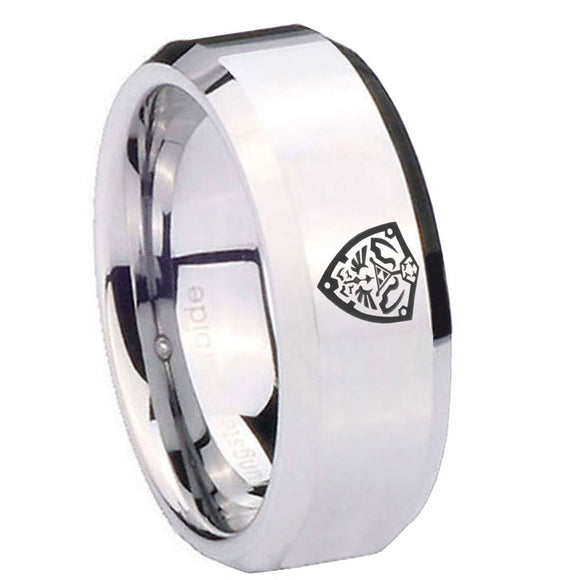 10mm Zelda Hylian Shield Beveled Edges Silver Tungsten Wedding Band Mens