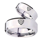 His Hers Zelda Hylian Shield Beveled Edges Silver Tungsten Mens Wedding Ring Set