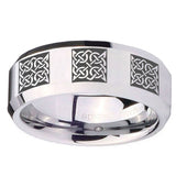 10mm Multiple Celtic Beveled Edges Silver Tungsten Mens Ring Personalized