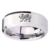 10mm Dragon Beveled Edges Silver Tungsten Carbide Men's Wedding Ring