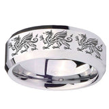 10mm Multiple Dragon Beveled Edges Silver Tungsten Carbide Mens Ring Engraved