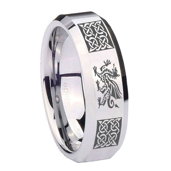 10mm Multiple Dragon Celtic Beveled Edges Silver Tungsten Carbide Bands Ring
