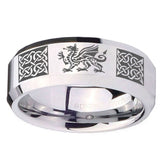 10mm Multiple Dragon Celtic Beveled Edges Silver Tungsten Carbide Bands Ring