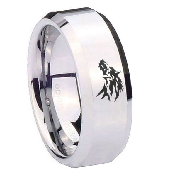 10mm Wolf Beveled Edges Silver Tungsten Carbide Wedding Engagement Ring