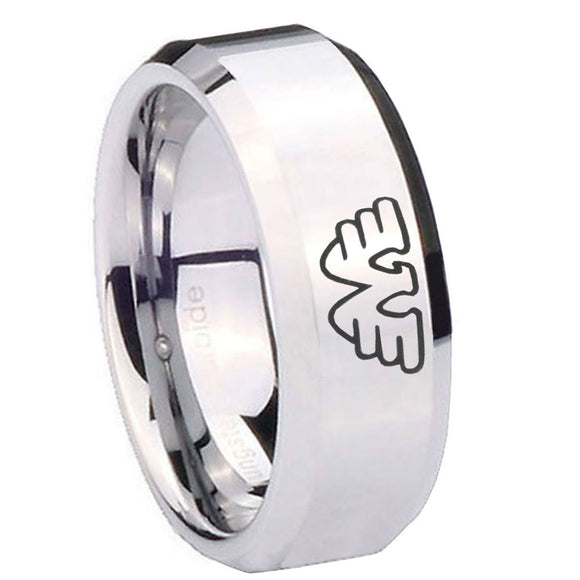 10mm Waylon Jennings Beveled Edges Silver Tungsten Carbide Mens Engagement Band