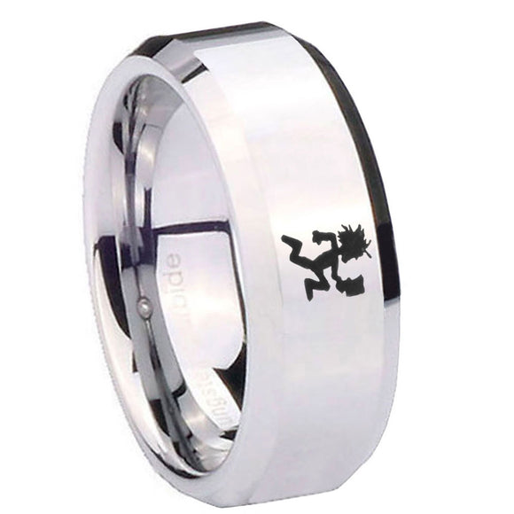 10mm Hatchet Man Beveled Edges Silver Tungsten Carbide Wedding Engraving Ring
