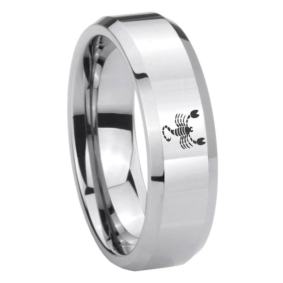 10mm Scorpio Zodiac Horoscope Beveled Edges Silver Tungsten Promise Ring
