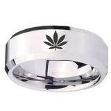 10mm Marijuana Leaf Beveled Edges Silver Tungsten Carbide Men's Wedding Ring