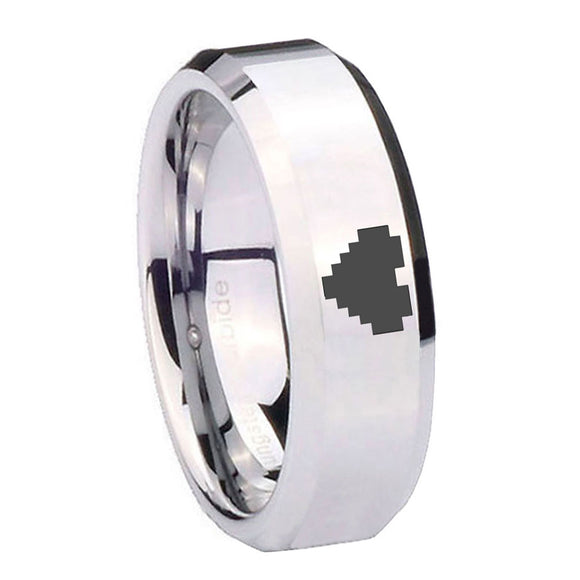 10MM Beveled Zelda Heart Mirror Beveled Edges Silver Tungsten Carbide Ring