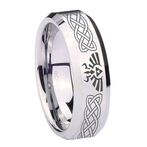 10mm Celtic Zelda Beveled Edges Silver Tungsten Carbide Personalized Ring