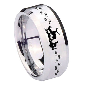 10mm Deer Hunting Beveled Edges Silver Tungsten Carbide Mens Ring Engraved