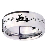 10mm Deer Hunting Beveled Edges Silver Tungsten Carbide Mens Ring Engraved