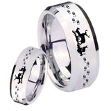 His Hers Deer Hunting Beveled Edges Silver Tungsten Men's Ring Set